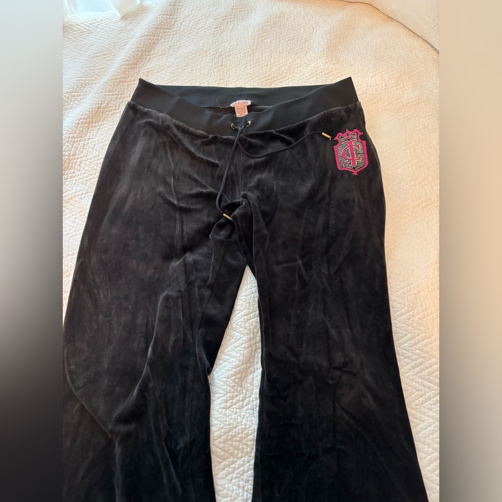 Juicy Couture Black Velour Pants with Pink Crest